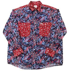 Guess George Marciano Shirt Mens 3 L Paisley Floral Bandana Patchwork Blue VTG